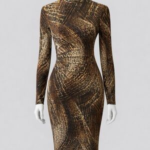 CARLISLE leopard print mock neck long long sleeve